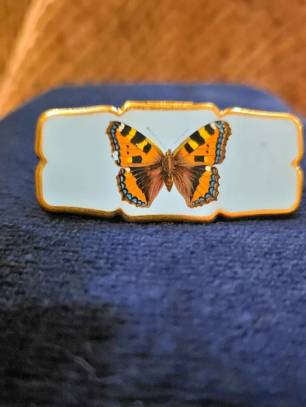 Stratton Lipview Lipstick Holder and Mirror Gold & Orange And Blue